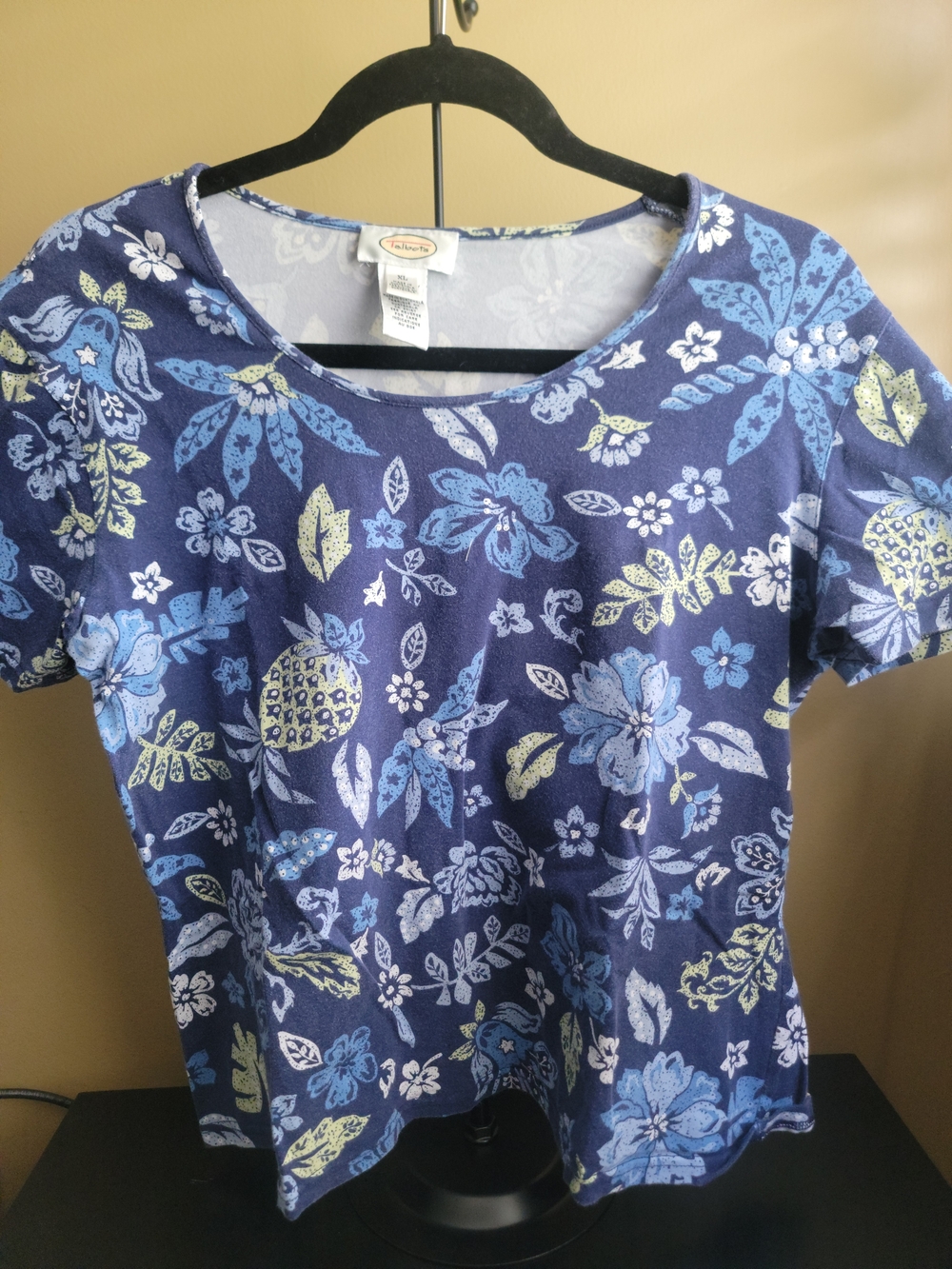 Talbots Navy Blue Floral Short Sleeve Tee